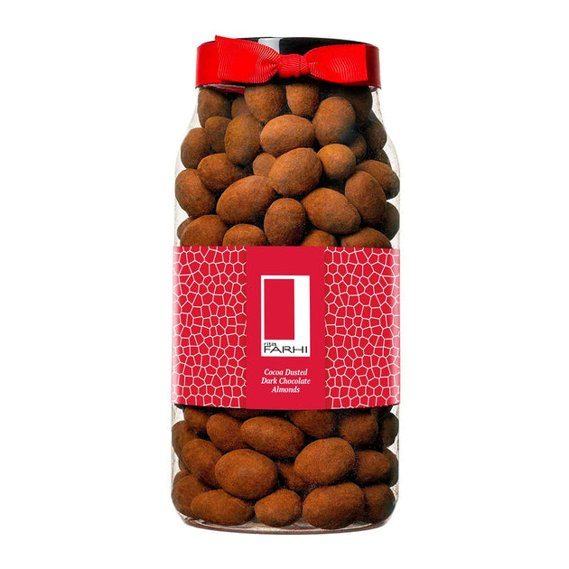 Cocoa Dusted Dark Chocolate Almonds Luxury Ribbon Gift Jar, 740g Farhi