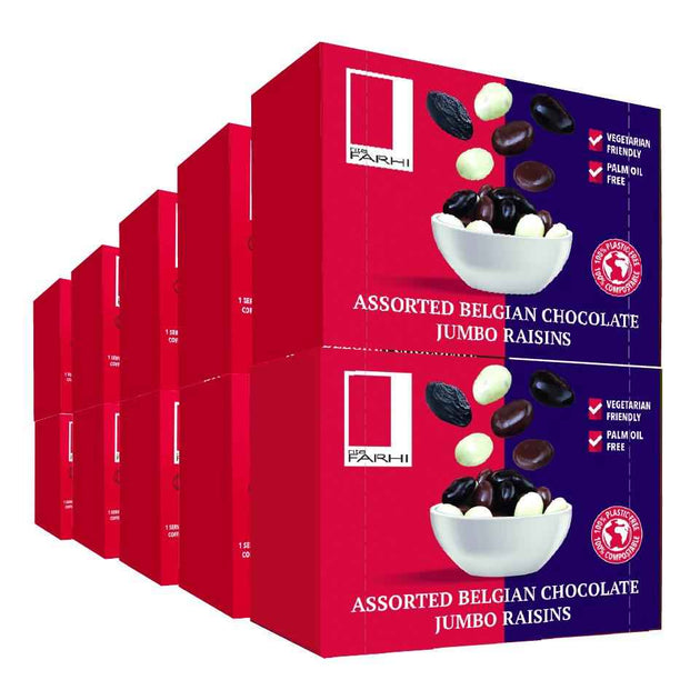 Assorted Belgian Chocolate Coated Jumbo Raisins Pack of 10 x 65g