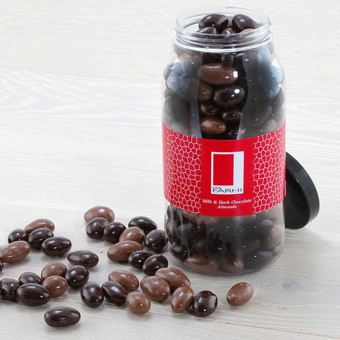 Milk and Dark Chocolate Coated Almonds in a Gourmet Gift Jar RJF Farhi 