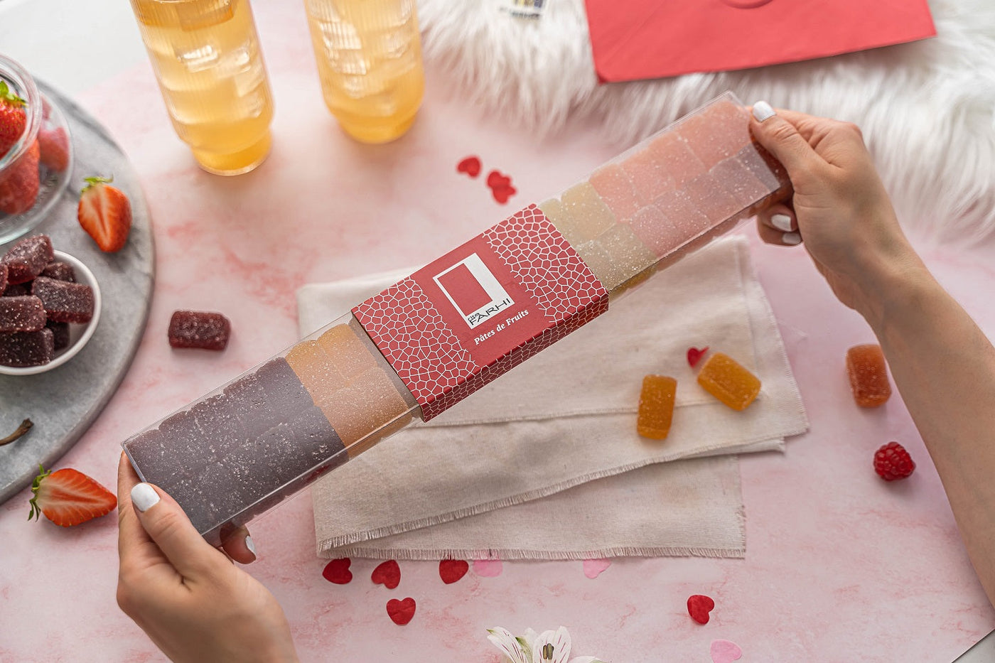 Indulge in our selection of non chocolate gifts such as assorted pastel sugared almonds, almonds nougat, premium kosher gifts, wasabi peanuts, vegan marshmallows, vegan jelly sweets and assorted pâte de fruit selections.