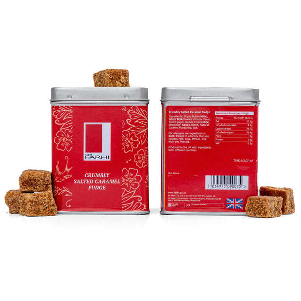 Crumbly Salted Caramel Fudge in Tin, 130g Gift Giving RJF Farhi 