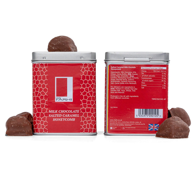 Milk Chocolate Salted Honeycomb in Tin, 80g Gift Giving RJF Farhi 