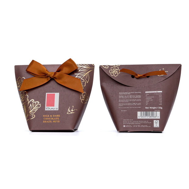 Milk &amp; Dark Chocolate Brazil Nuts in Bow Box, 130g
