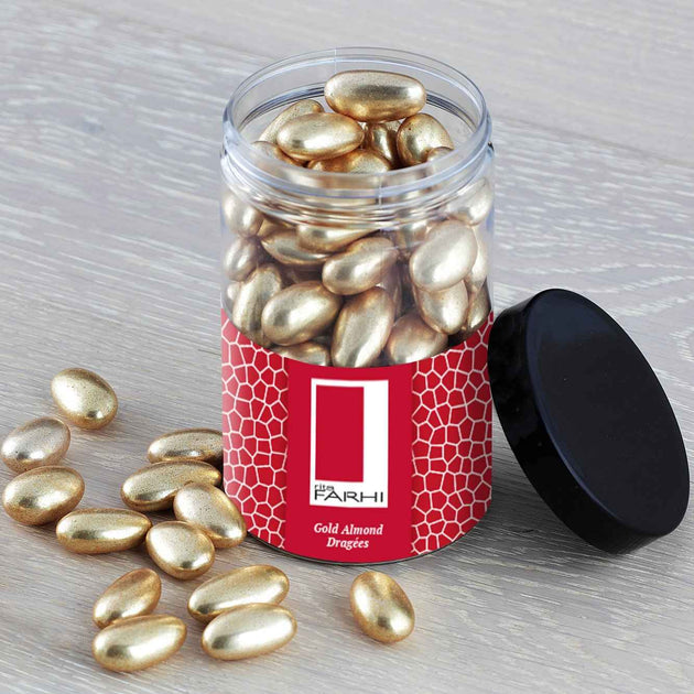 Gold Sugared Coated Almonds, Luxury Gift Jar, 370g Rita Farhi