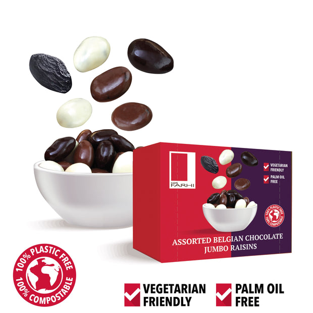 Assorted Chocolate Coated Jumbo Raisins (Pack of 10 x 65g)