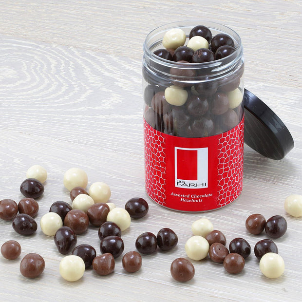 Assorted Chocolate Coated Hazelnuts in a Gift Jar RJF Farhi 