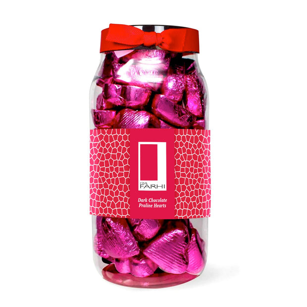 Dark Chocolate Praline Hearts Ribbon Jar 770g Gift Giving RJF Farhi 