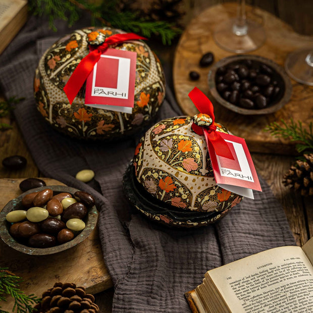 Chocolate Coated Almonds Selection Filled Handmade Bonbonnière (D 15cm. H 13.5 cm) Gift Giving RJF Farhi 