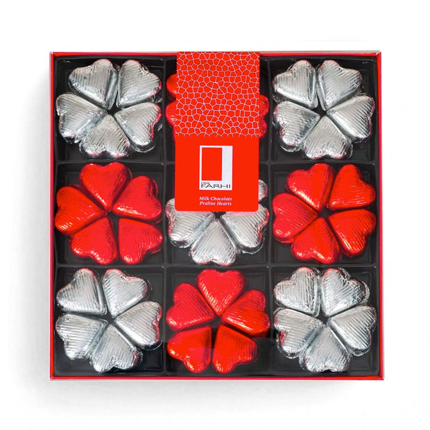 Dark Belgian Chocolate Praline Hearts Selections 1kg Gift Giving RJF Farhi Red & Silver 