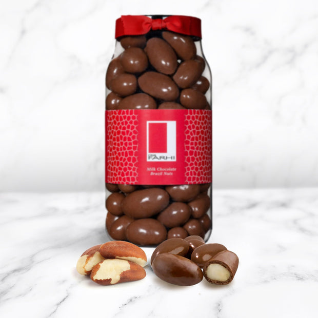 Milk Chocolate Coated Brazil Nuts in a Gourmet Gift Jar RJF Farhi 