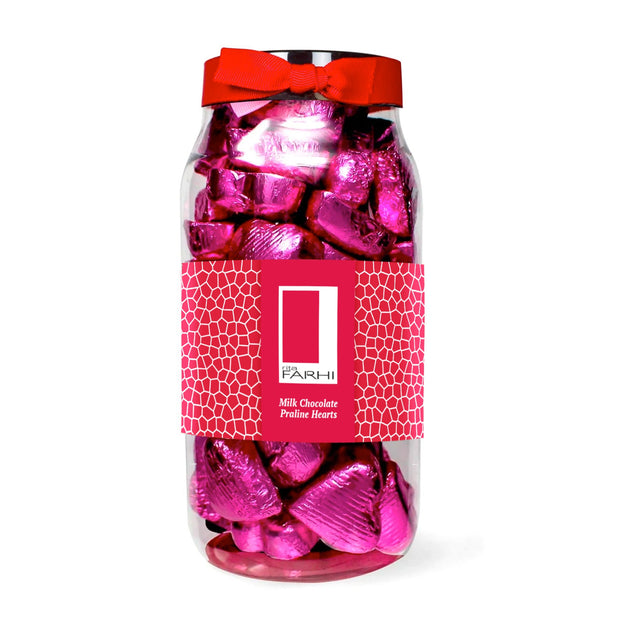 MIlk Chocolate Praline Hearts Ribbon Jar 770g Gift Giving RJF Farhi 