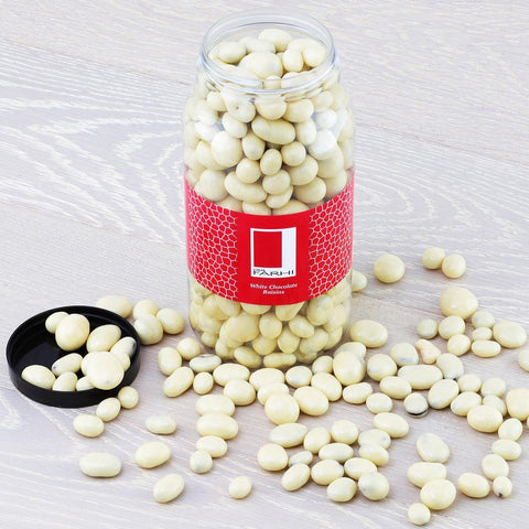 White Chocolate Coated Raisins in a Gourmet Gift Jar RJF Farhi 